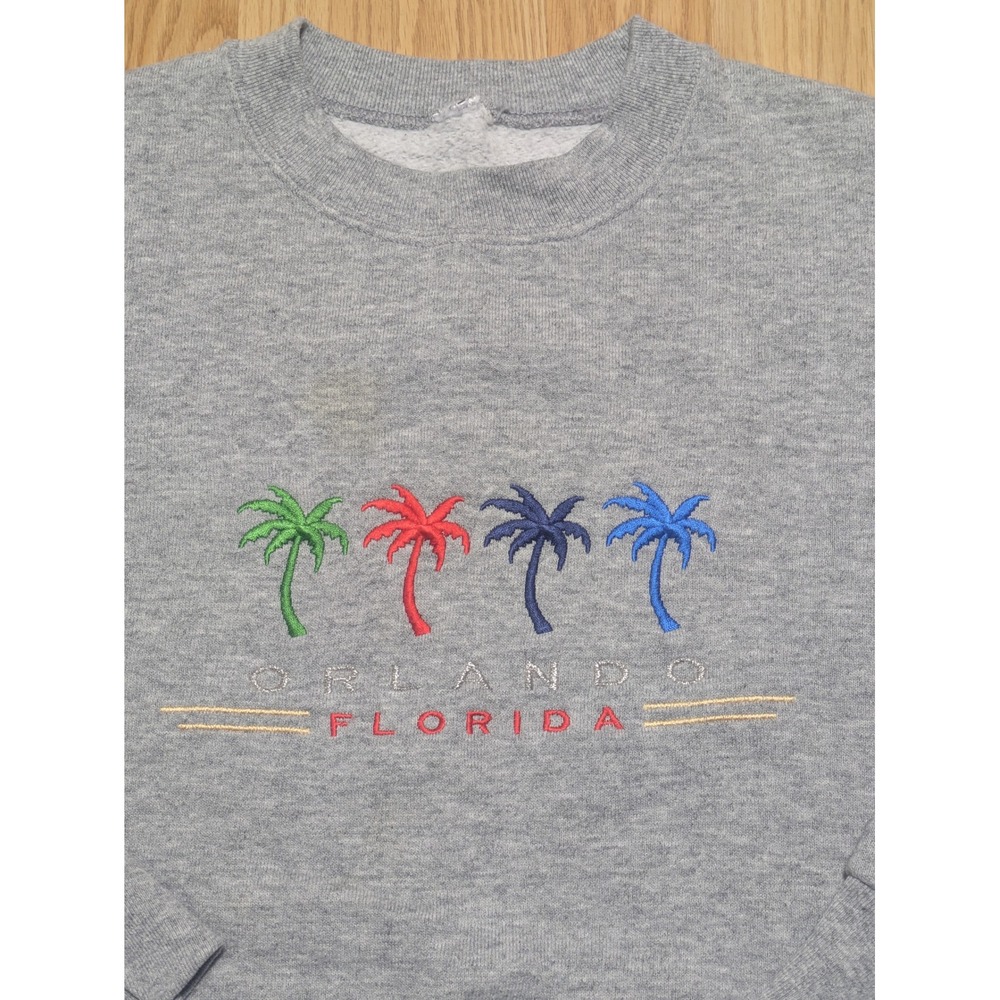 Orlando Florida Palm Tree Embroidered Vintage Sweatshirt Gray XL